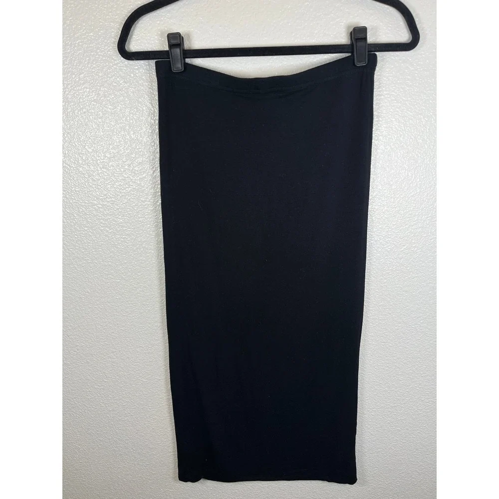 Leith High Waisted Midi Pencil‎ Skirt Stretch Bodycon Solid Black Medium